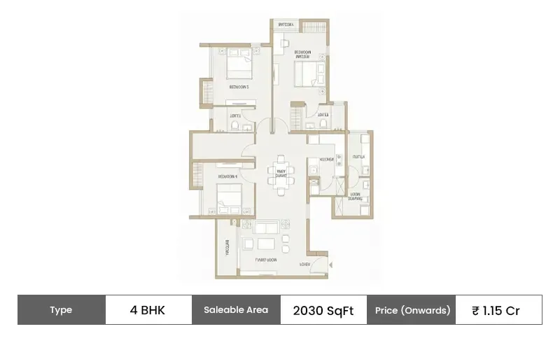 DTC Sojon 4 BHK Duplex floor plan, 2030 sq ft carpet area
